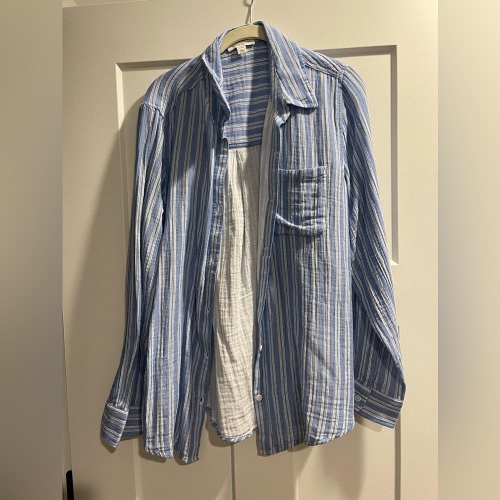Blue and white striped button down